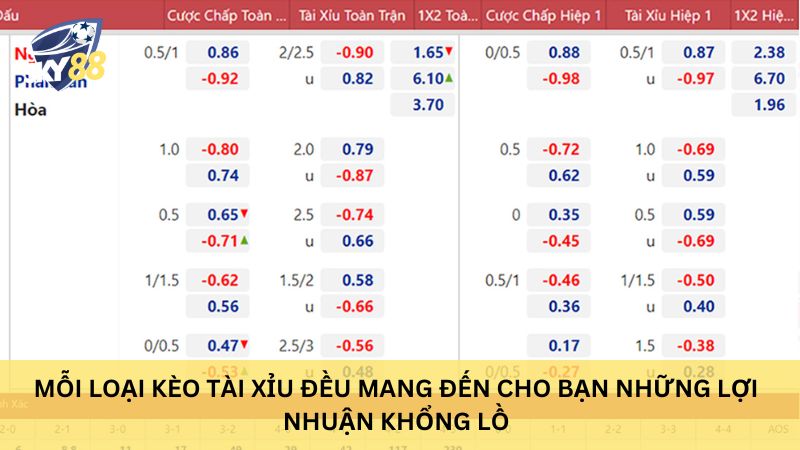 Các loại kèo tài xỉu